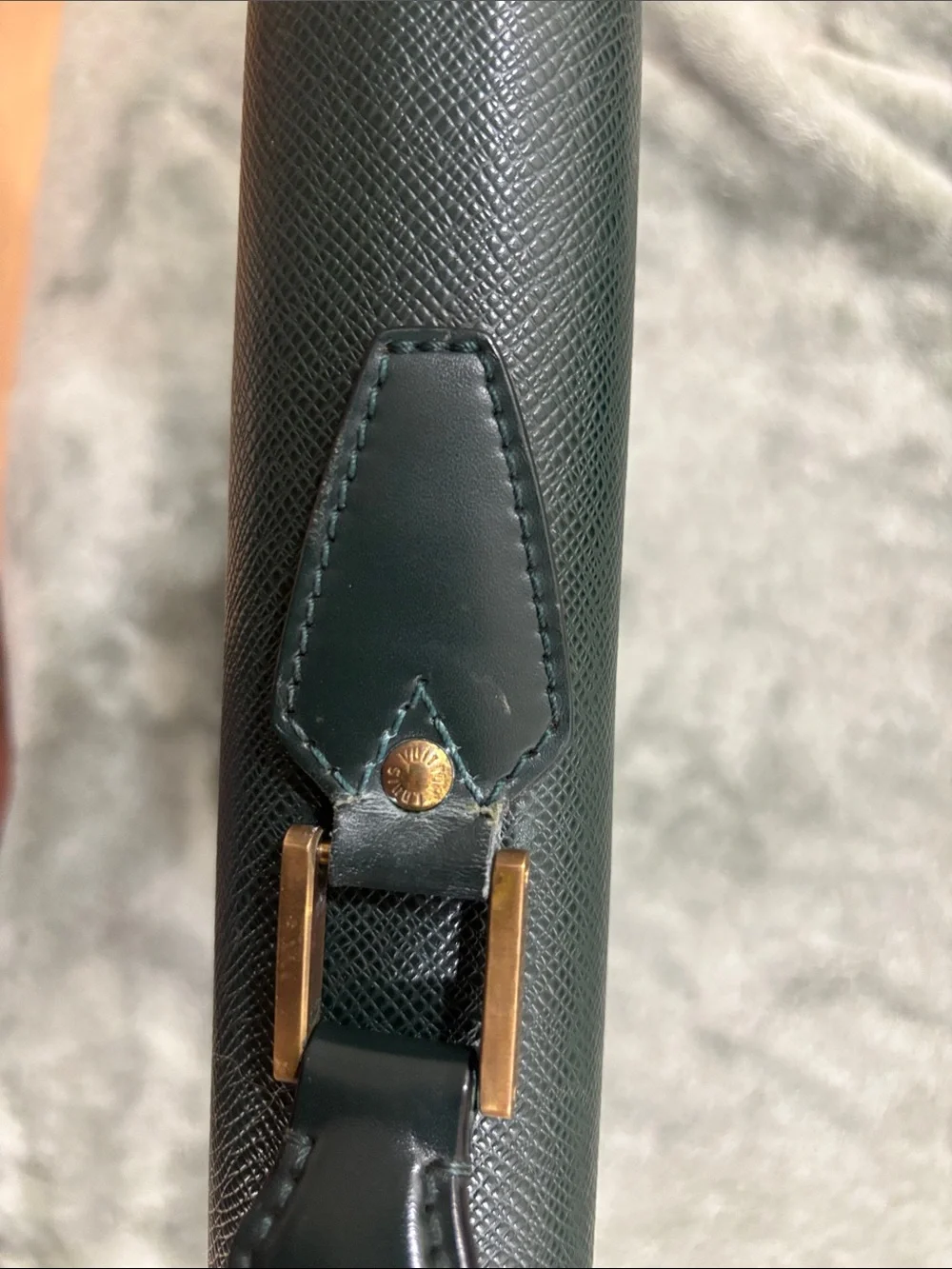 Louis Vuitton Dark Green Leather Briefcase with Gold Hardware